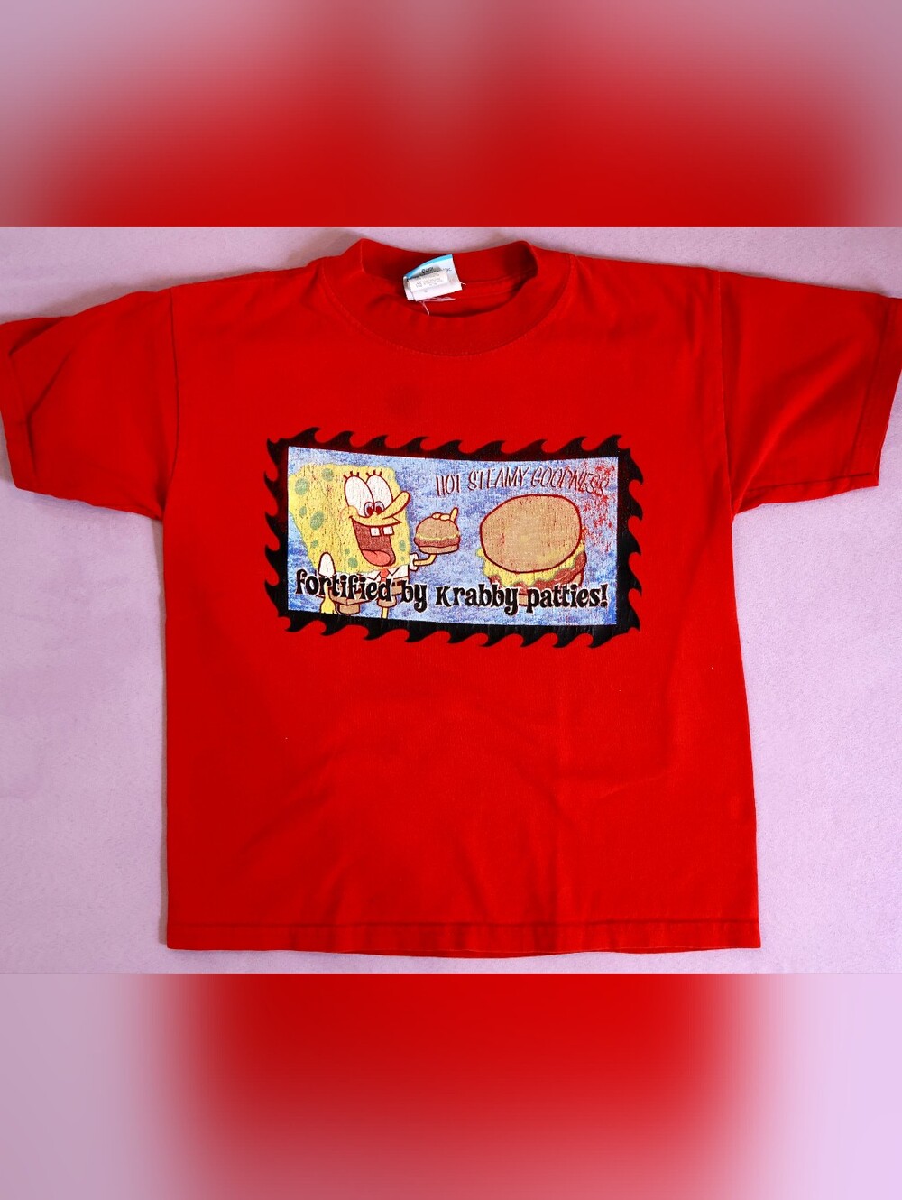 2001 Viacom Nickelodeon Spongebob Squarepants Krabby Patties Youth L Graphic Tee